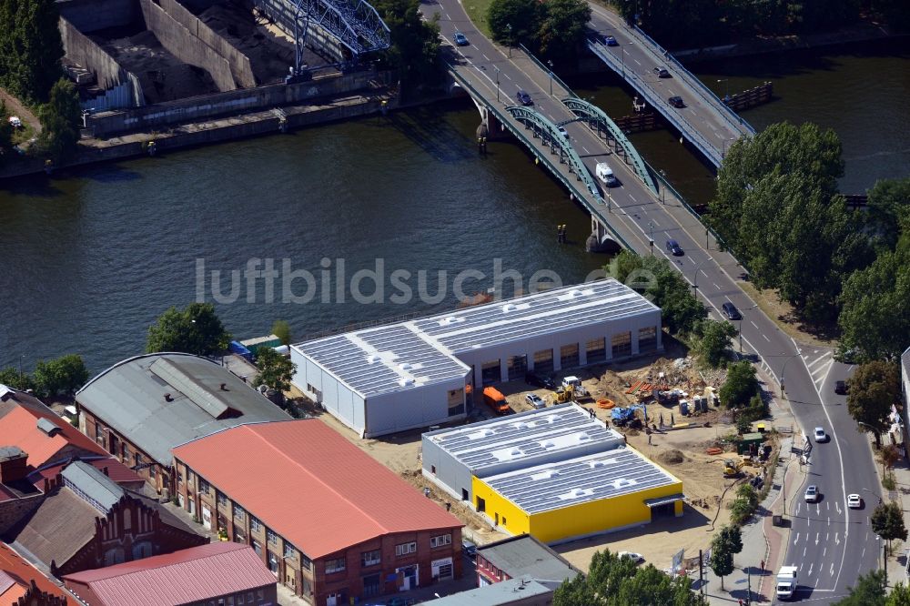 Berlin von oben - Baustelle der Auto plus AG Werkstatt in Berlin Schöneweide