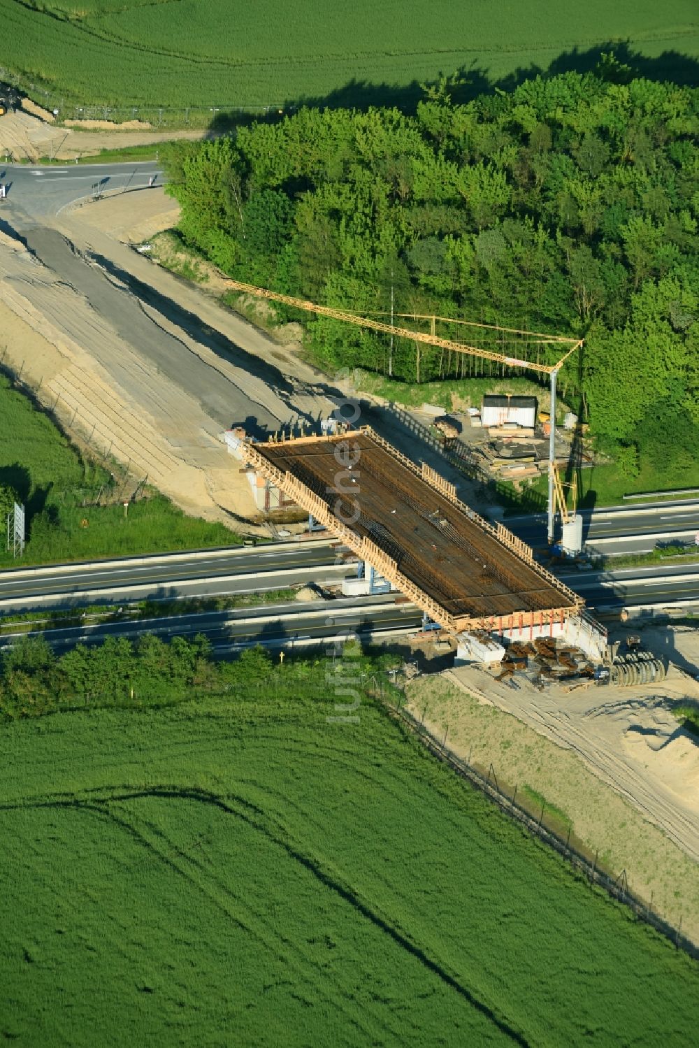 Luftbild Glasewitz - Baustelle am Autobahn- Brückenbauwerk der BAB A19 in Glasewitz im Bundesland Mecklenburg-Vorpommern, Deutschland