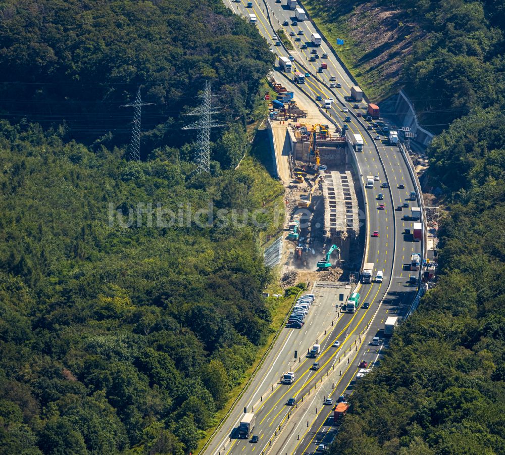 Hagen von oben - Baustelle am Autobahn- Brückenbauwerk der BAB A1 in Hagen im Bundesland Nordrhein-Westfalen, Deutschland