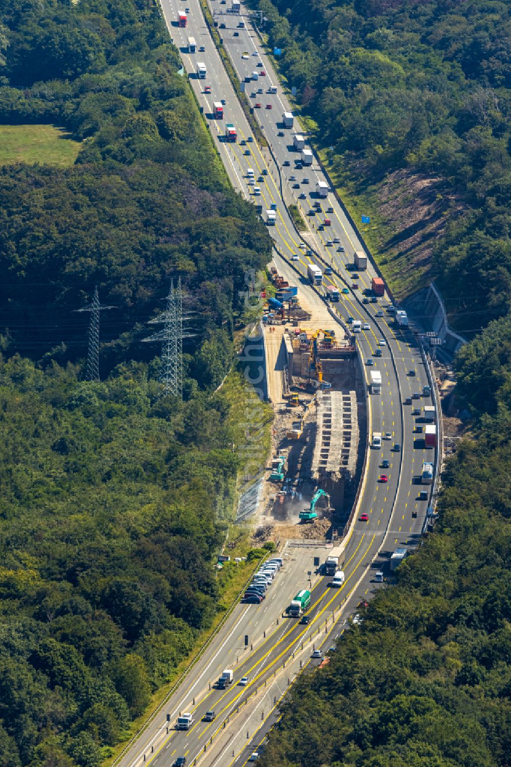 Hagen aus der Vogelperspektive: Baustelle am Autobahn- Brückenbauwerk der BAB A1 in Hagen im Bundesland Nordrhein-Westfalen, Deutschland