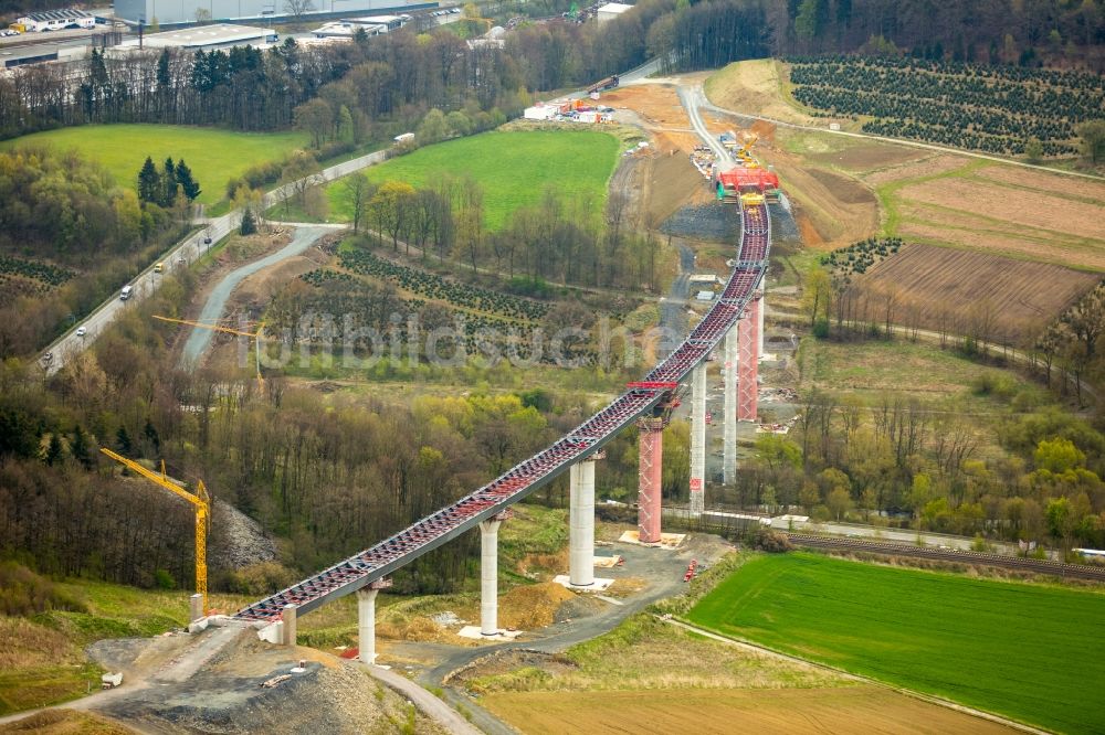 Luftbild Bestwig - Baustelle am Autobahn- Brückenbauwerk der BAB AA 46 - B480n Neue Ruhrtalbrücke Bermecke in Bestwig im Bundesland Nordrhein-Westfalen