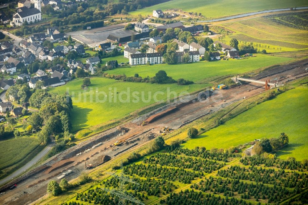 Luftbild Bestwig - Baustelle am Autobahn- Brückenbauwerk der BAB AA 46 - B480n Neue Ruhrtalbrücke Bermecke in Bestwig im Bundesland Nordrhein-Westfalen