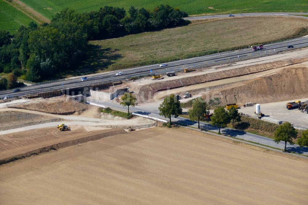 Luftaufnahme Northeim - Baustelle am Autobahn- Brückenbauwerk der BAB A7 in Northeim im Bundesland Niedersachsen, Deutschland