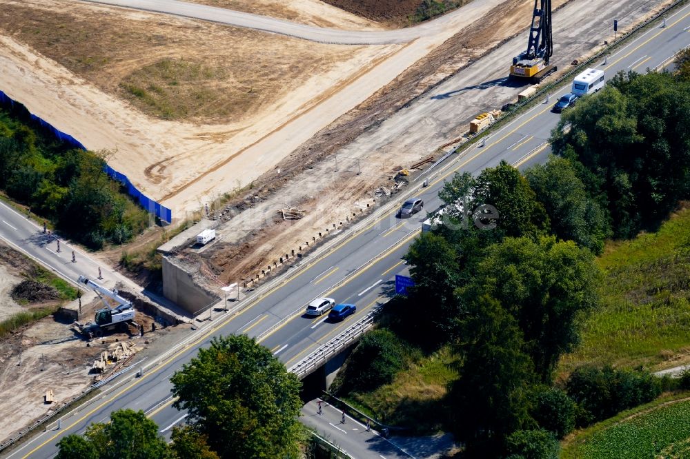 Luftaufnahme Northeim - Baustelle am Autobahn- Brückenbauwerk der BAB A7 in Northeim im Bundesland Niedersachsen, Deutschland