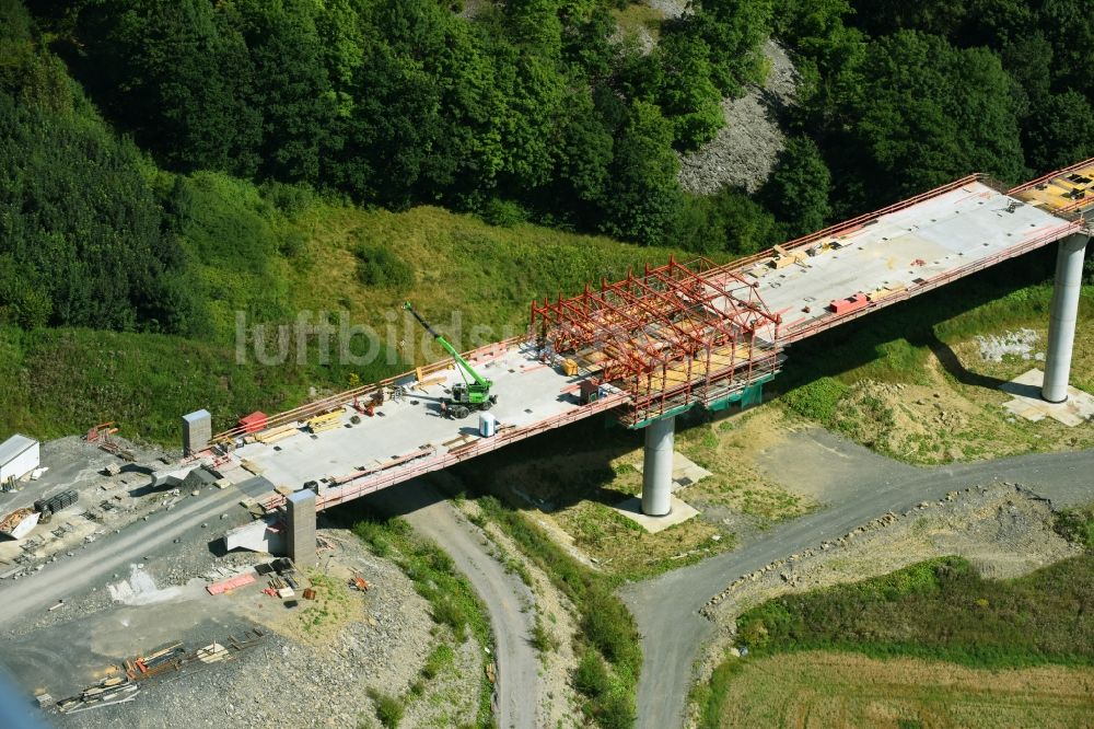 Luftaufnahme Olsberg - Baustelle am Autobahn- Brückenbauwerk der BAB A46n im Ortsteil Bigge in Olsberg im Bundesland Nordrhein-Westfalen, Deutschland