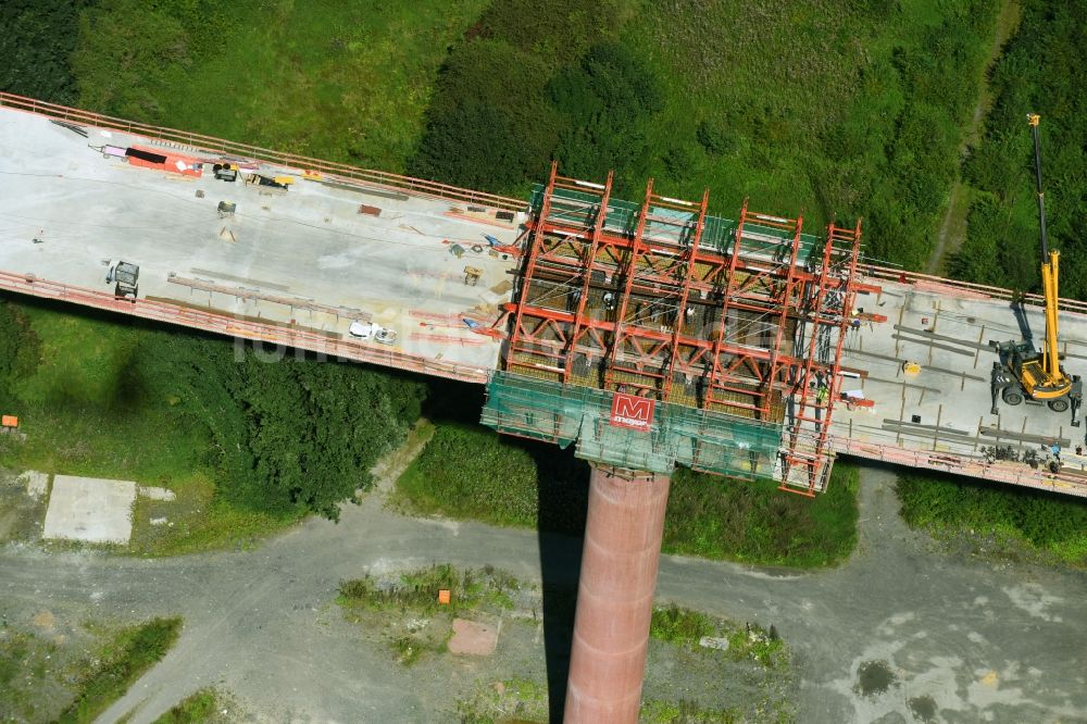 Luftbild Olsberg - Baustelle am Autobahn- Brückenbauwerk der BAB A46n im Ortsteil Bigge in Olsberg im Bundesland Nordrhein-Westfalen, Deutschland