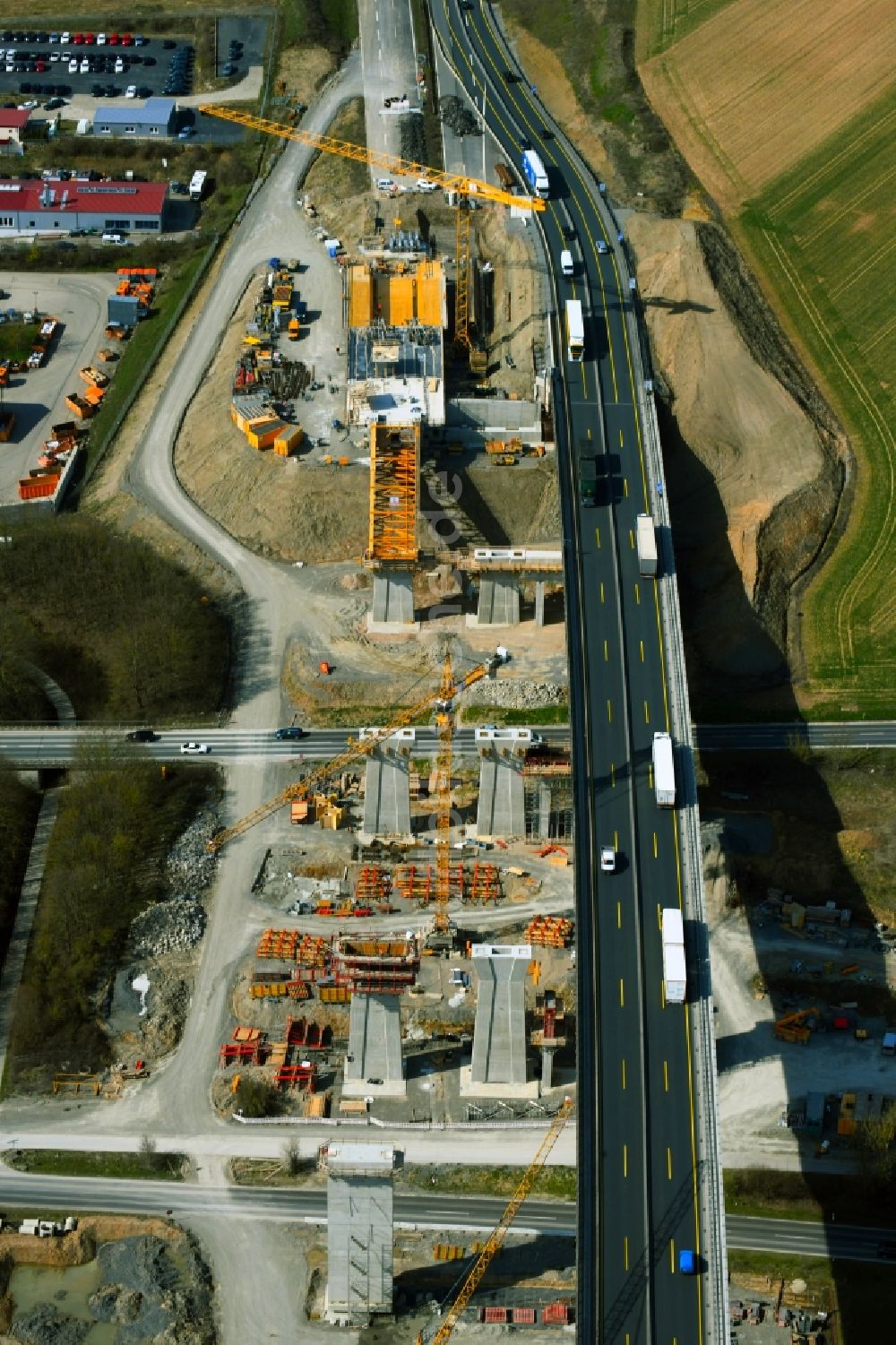 Luftbild Kürnach - Baustelle Am Autobahn- Brückenbauwerk Der BAB A7 In ...