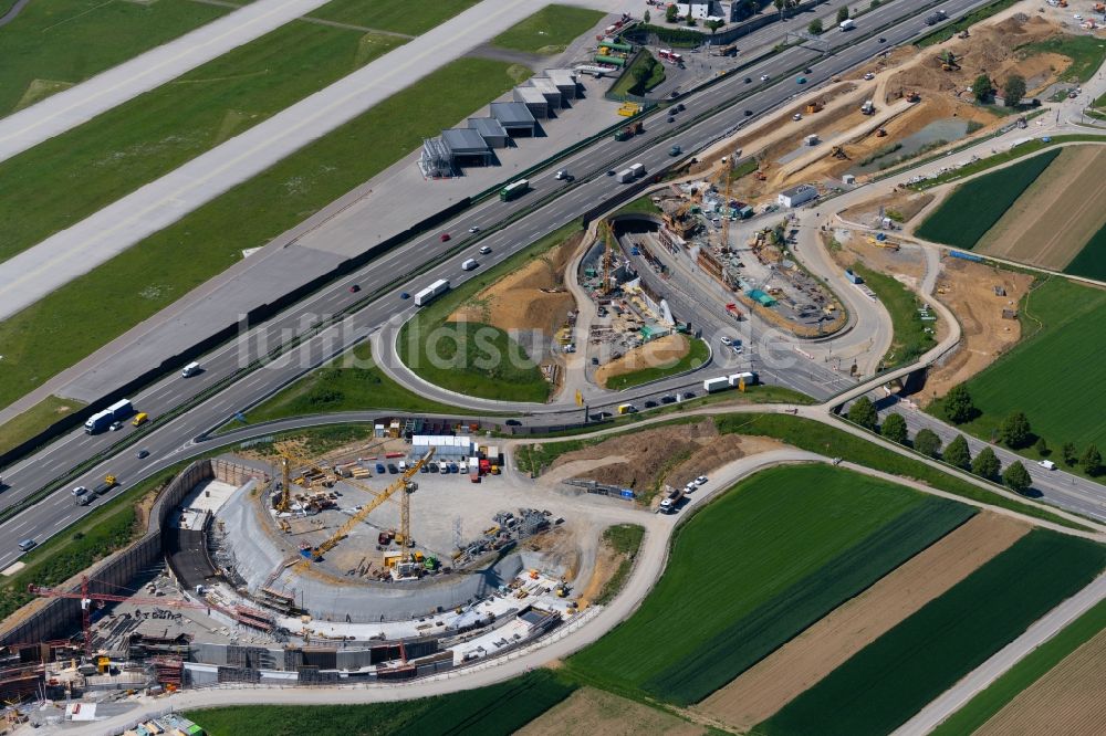 Luftbild Stuttgart - Baustelle der Autobahnabfahrt der BAB A8 in Stuttgart im Bundesland Baden-Württemberg, Deutschland