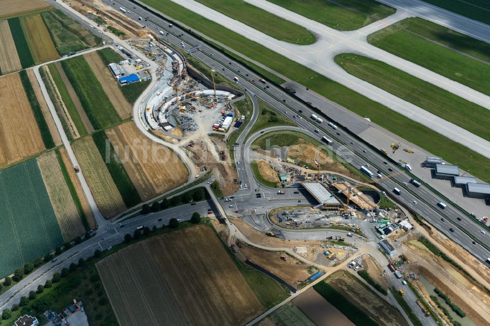 Luftaufnahme Stuttgart - Baustelle der Autobahnabfahrt der BAB A8 in Stuttgart im Bundesland Baden-Württemberg, Deutschland