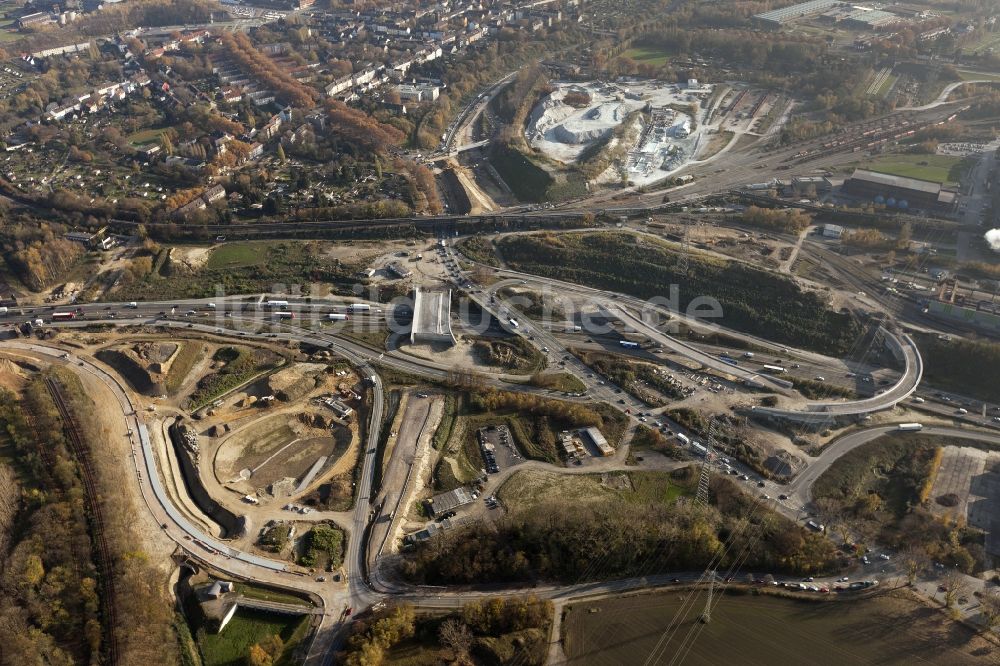 Luftaufnahme Bochum - Baustelle am Autobahndreieck Bochum-West an der A40 in Bochum im Bundesland Nordrhein-Westfalen