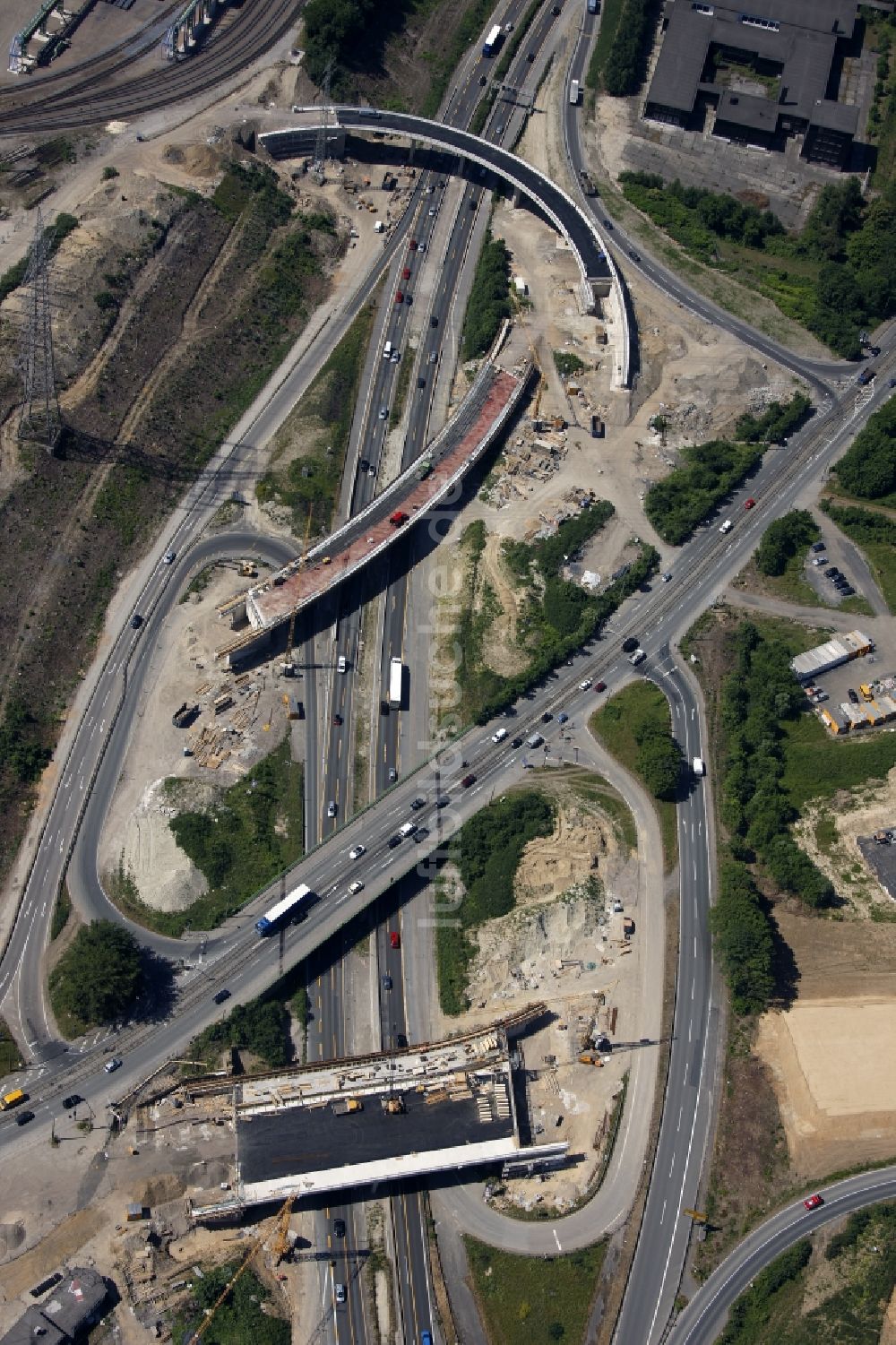 Luftbild Bochum - Baustelle am Autobahndreieck Bochum-West an der A40 in Bochum im Bundesland Nordrhein-Westfalen