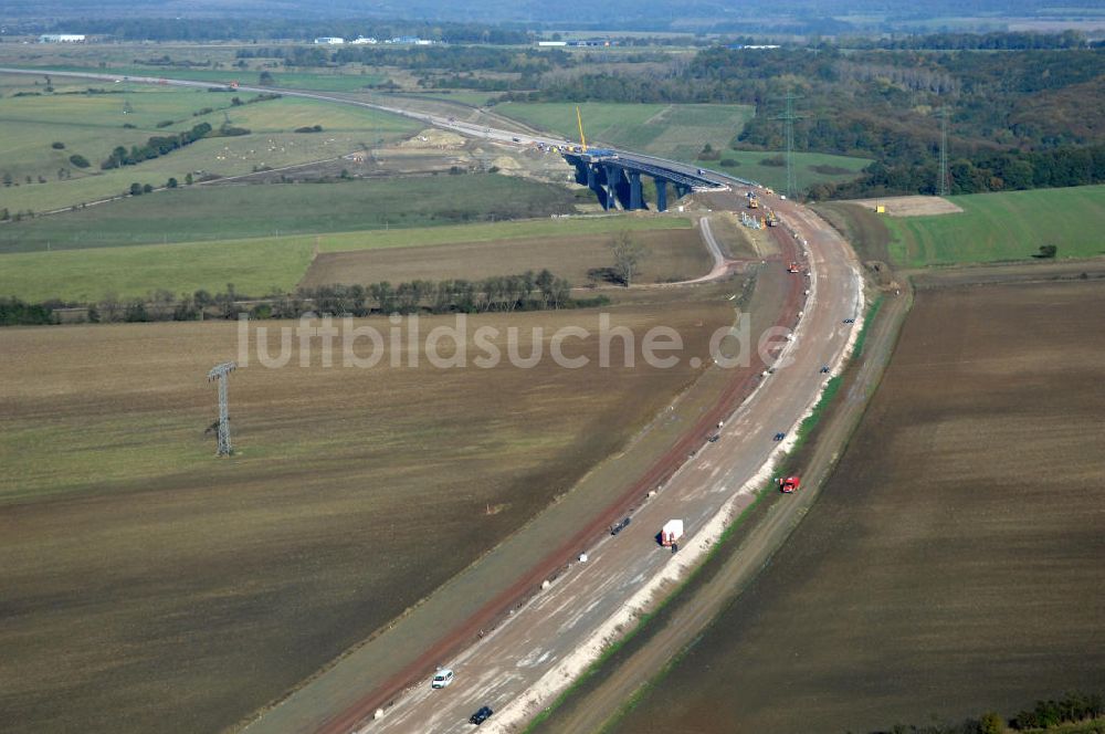 Ettenhausen aus der Vogelperspektive: Baustelle Autobahnverlauf A4 bei Ettenhausen