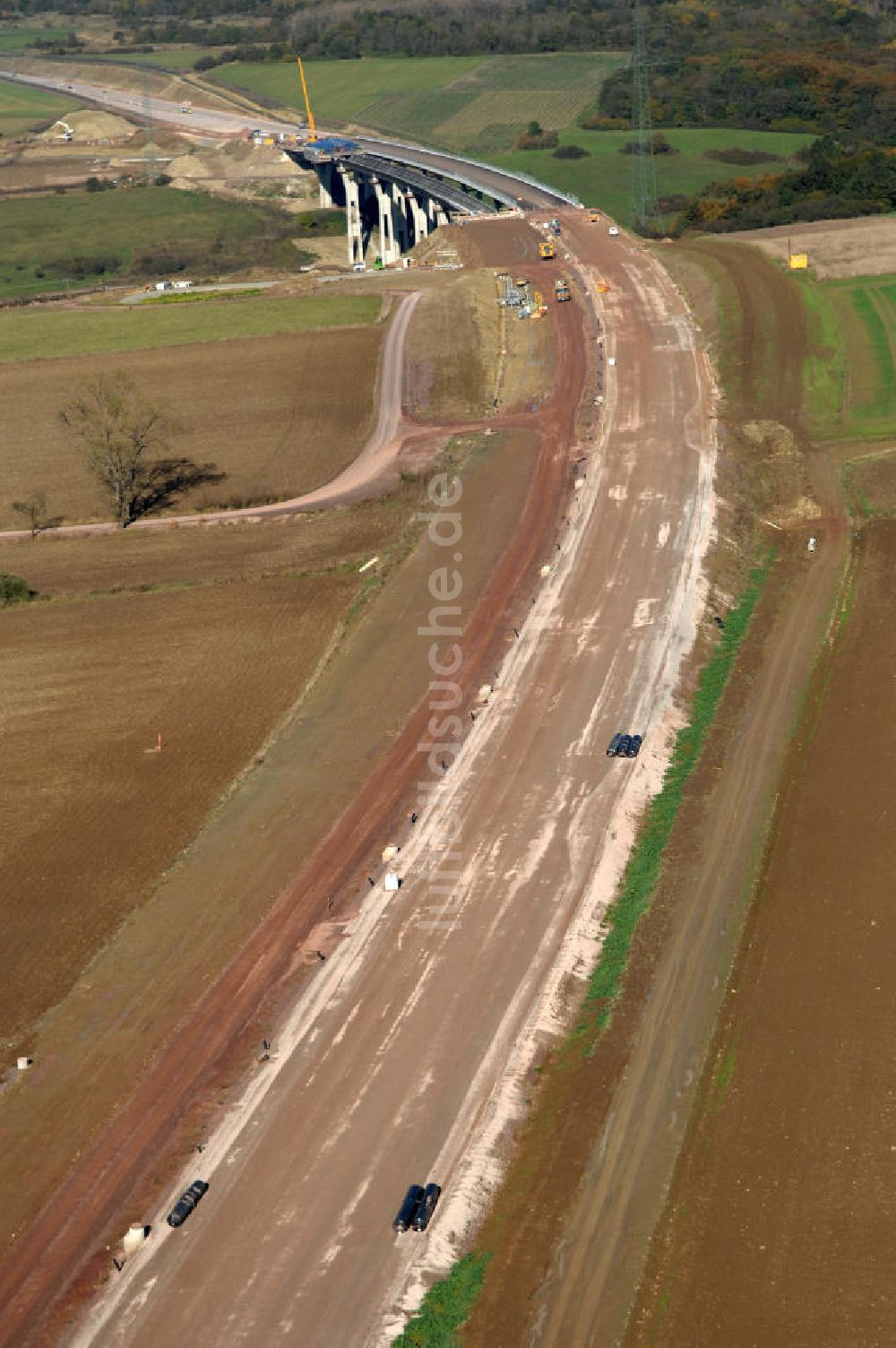 Luftaufnahme Ettenhausen - Baustelle Autobahnverlauf A4 bei Ettenhausen