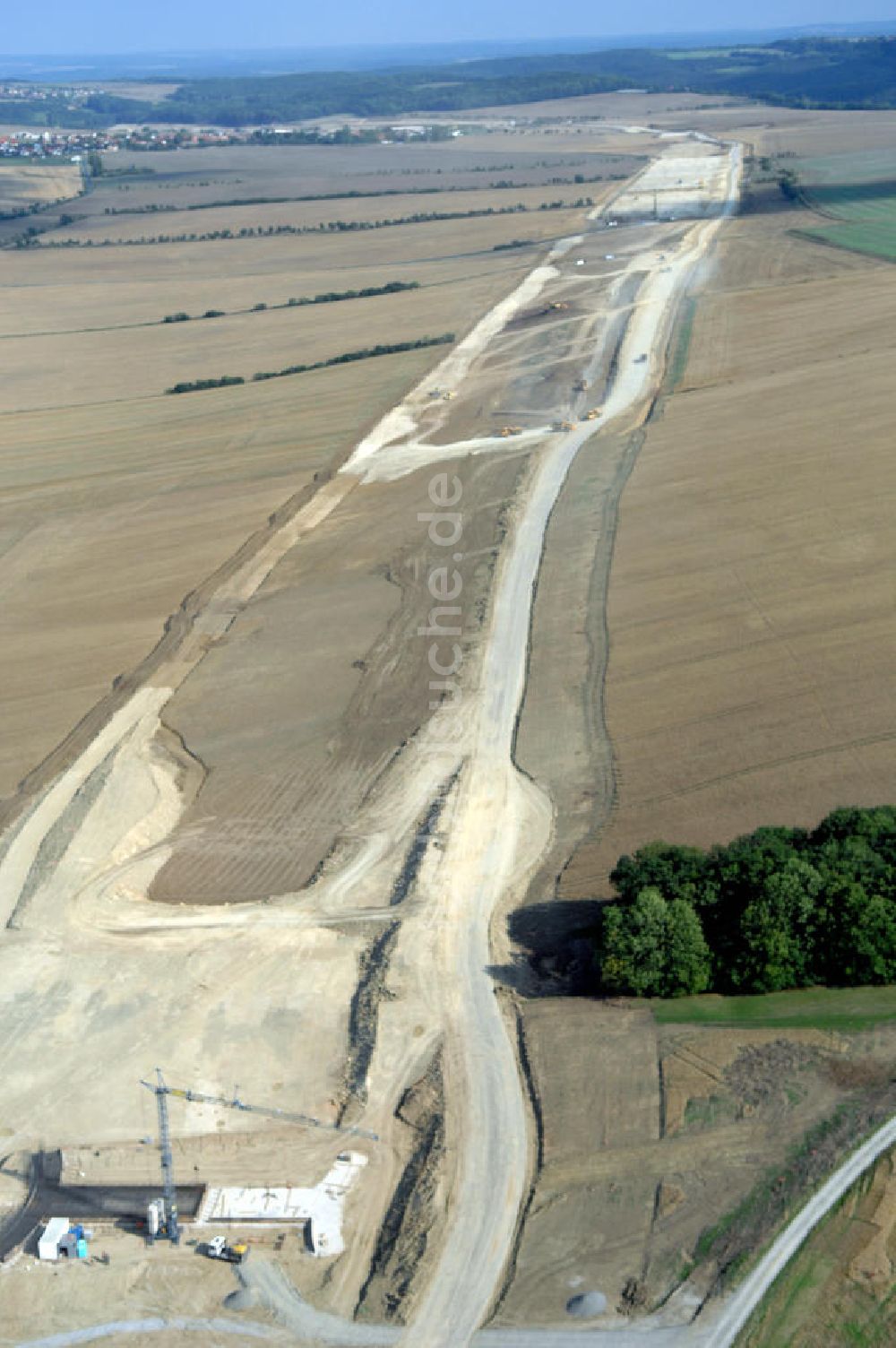 GÖTTERN aus der Vogelperspektive: Baustelle der Autobahnverlegung Europastrasse E40 A4 bei Jena