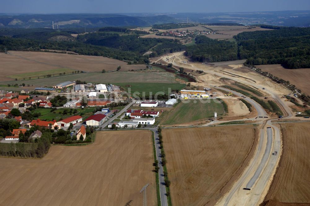 GÖTTERN aus der Vogelperspektive: Baustelle der Autobahnverlegung Europastrasse E40 A4 bei Jena