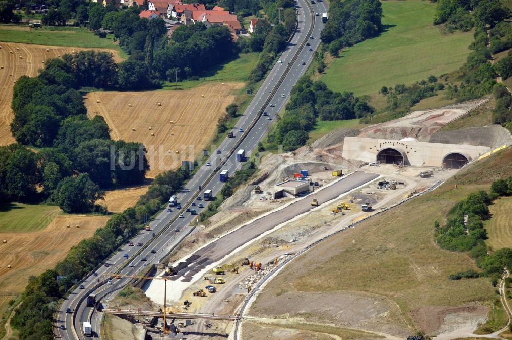 Luftaufnahme Jena - Baustelle der Autobahnverlegung Europastrasse E40 A4 bei Jena in Thüringen