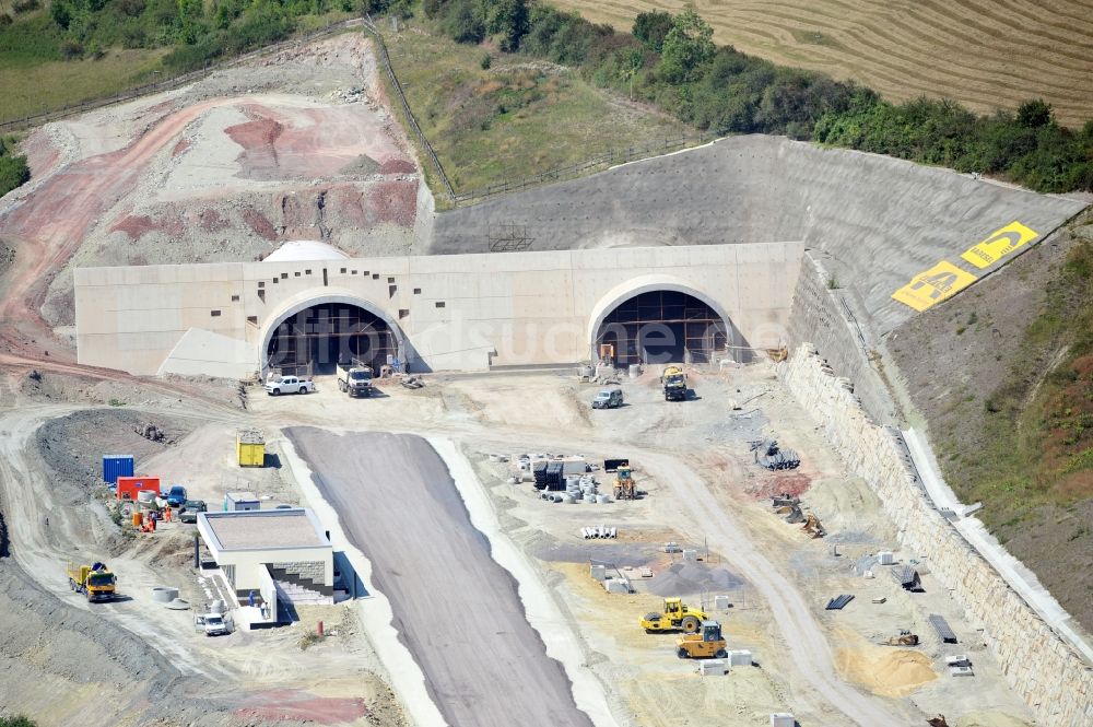 Jena aus der Vogelperspektive: Baustelle der Autobahnverlegung Europastrasse E40 A4 bei Jena in Thüringen