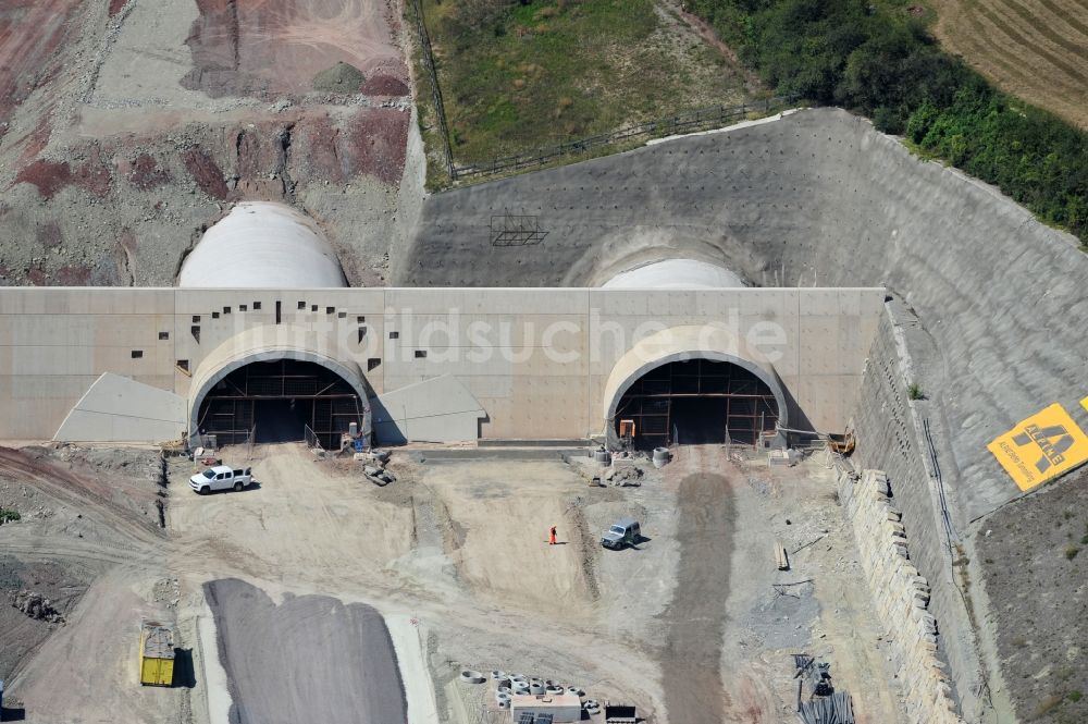 Luftaufnahme Jena - Baustelle der Autobahnverlegung Europastrasse E40 A4 bei Jena in Thüringen