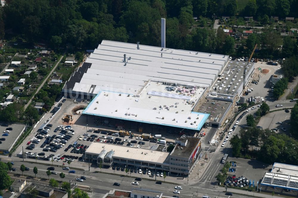 Luftbild Augsburg - Baustelle am Autohandels- Gebäude des Autohauses Mercedes-Benz Niederlassung Augsburg in Augsburg im Bundesland Bayern, Deutschland