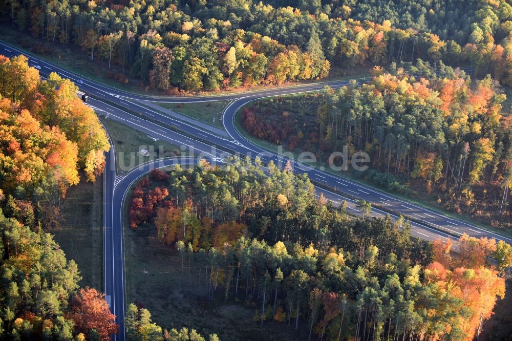 Luftaufnahme Spreenhagen - Baustelle BAB A12 E30 der Autobahnabfahrt Storkow in Spreenhagen im Bundesland Brandenburg