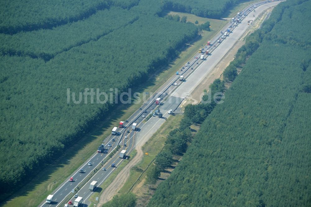 Heidesee von oben - Baustelle BAB A12 E30 in Heidesee im Bundesland Brandenburg