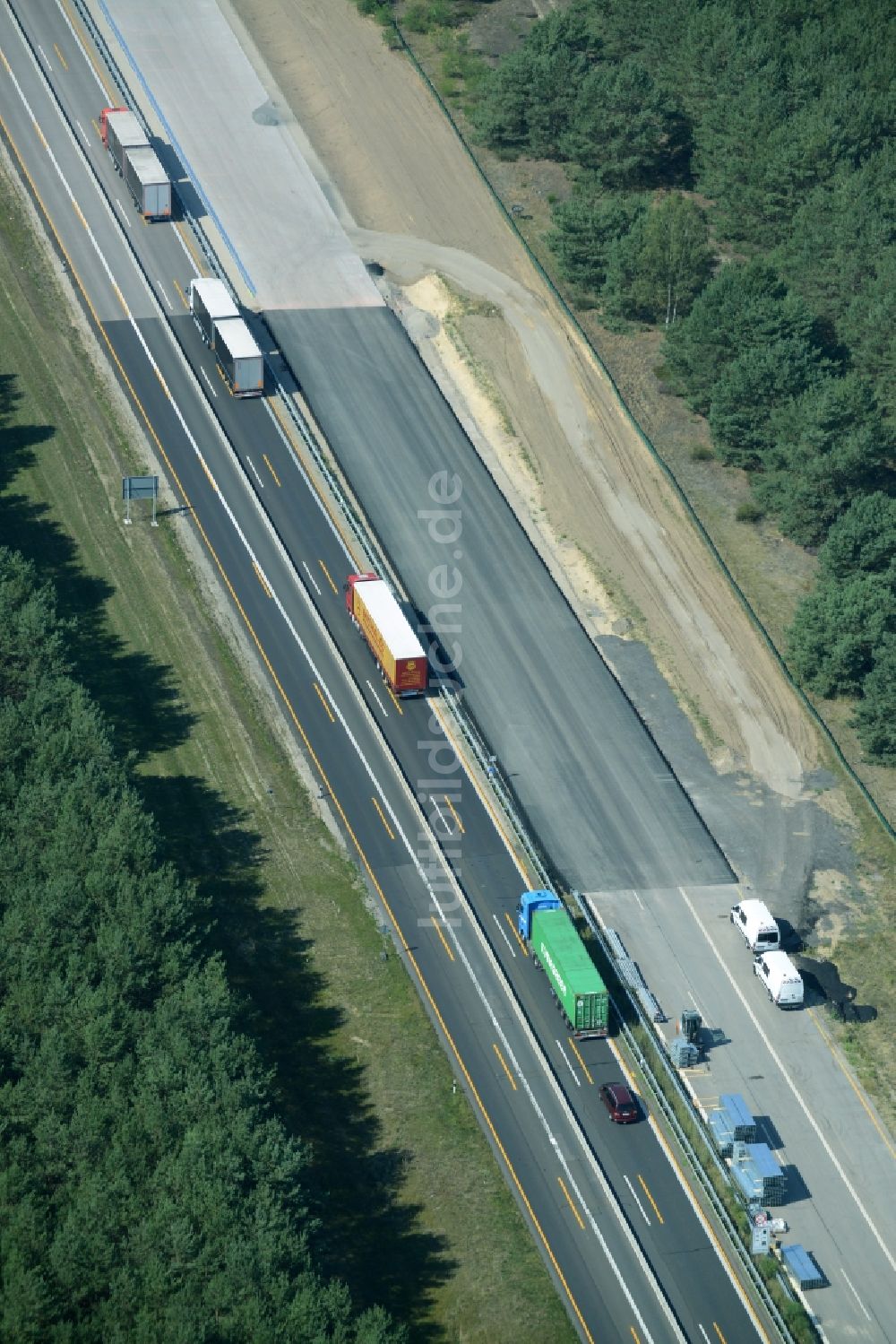 Heidesee von oben - Baustelle BAB A12 E30 in Heidesee im Bundesland Brandenburg