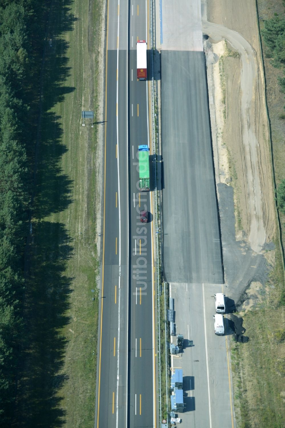 Heidesee aus der Vogelperspektive: Baustelle BAB A12 E30 in Heidesee im Bundesland Brandenburg