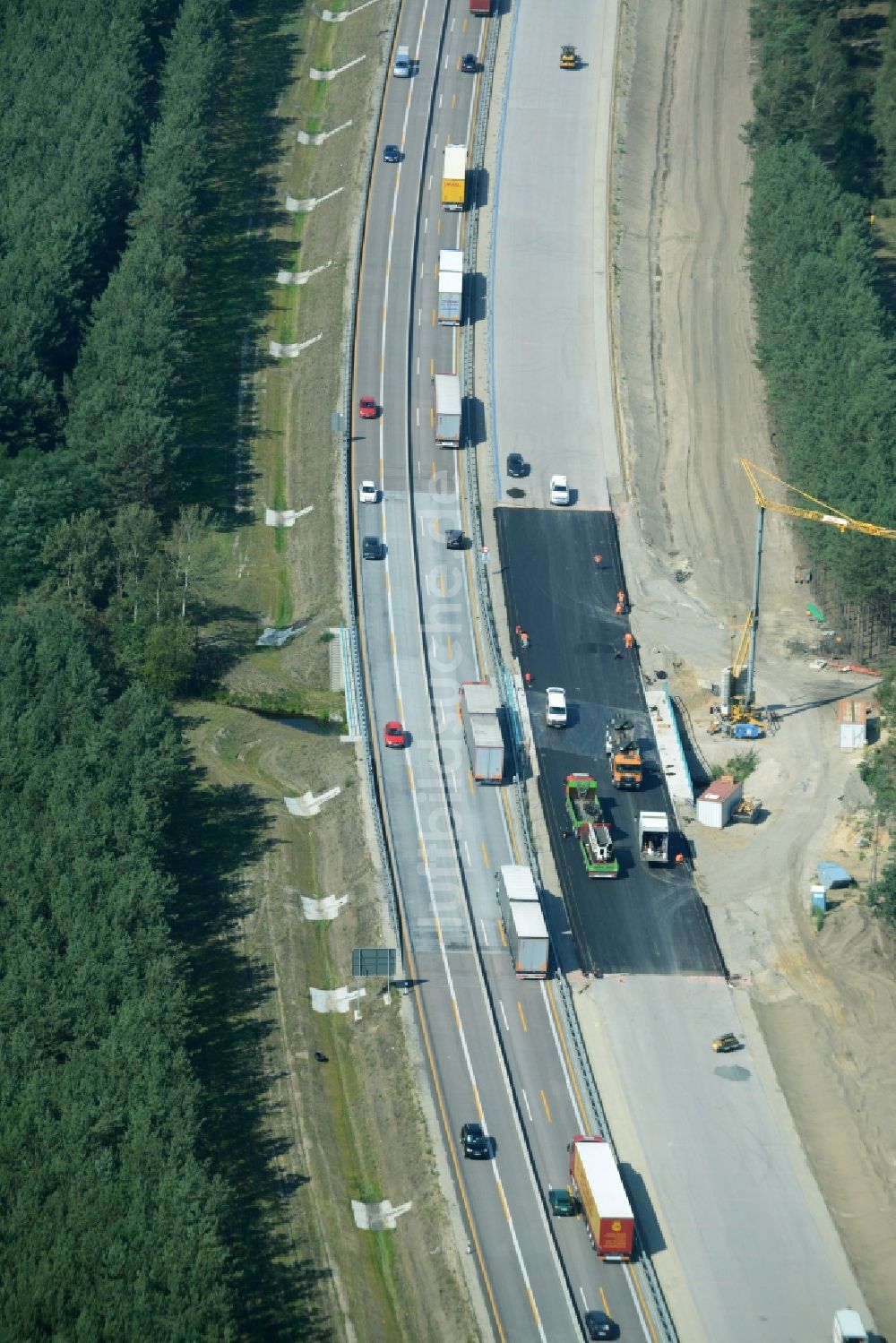 Heidesee von oben - Baustelle BAB A12 E30 in Heidesee im Bundesland Brandenburg