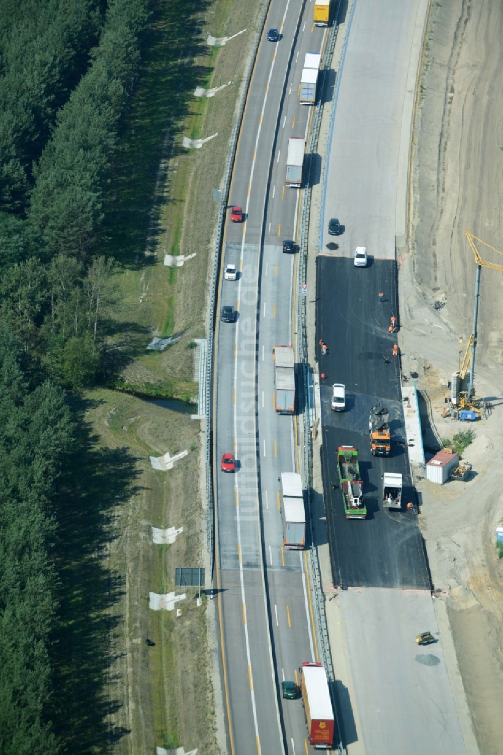 Heidesee aus der Vogelperspektive: Baustelle BAB A12 E30 in Heidesee im Bundesland Brandenburg