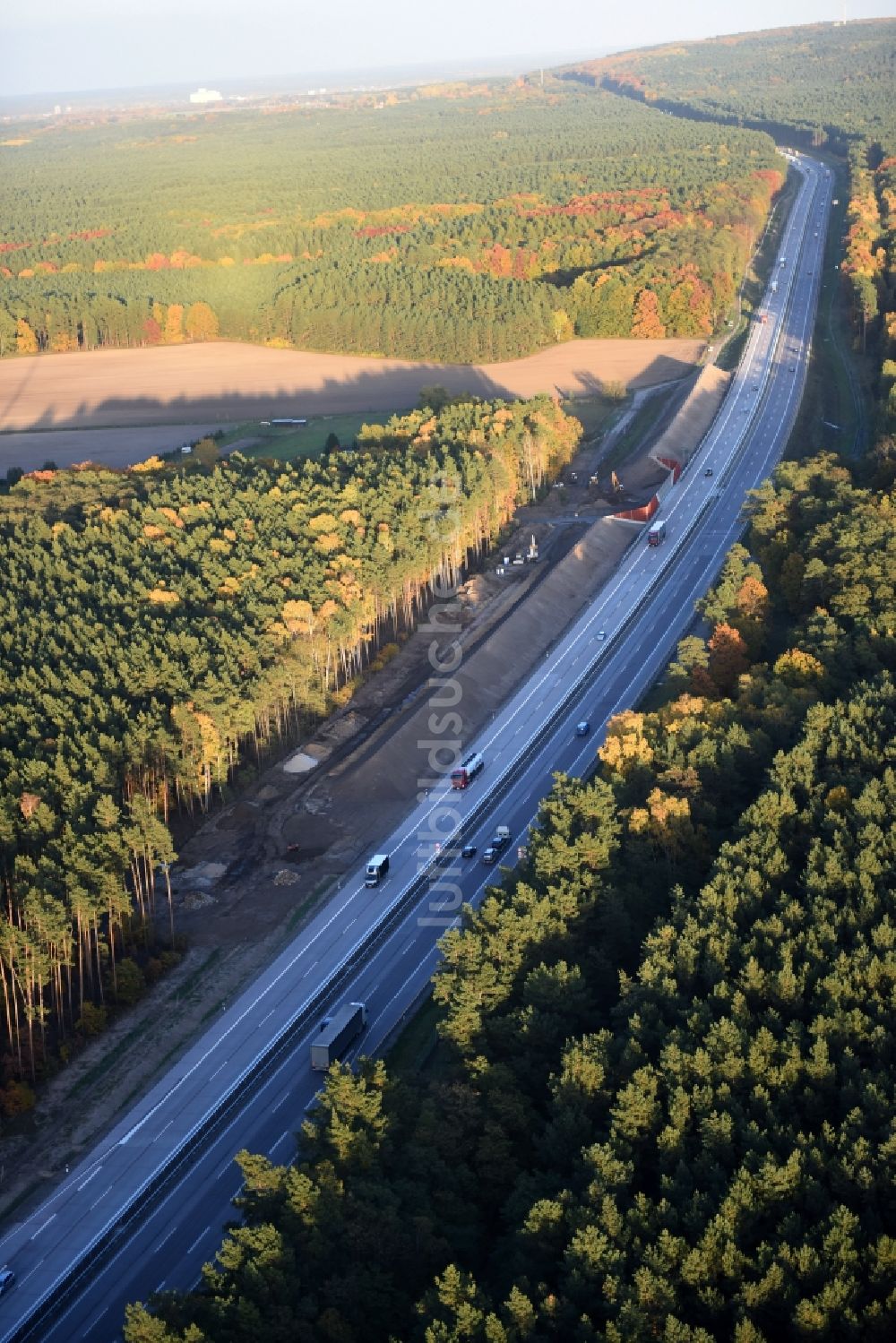 Spreenhagen aus der Vogelperspektive: Baustelle BAB A12 E30 in Heidesee im Bundesland Brandenburg