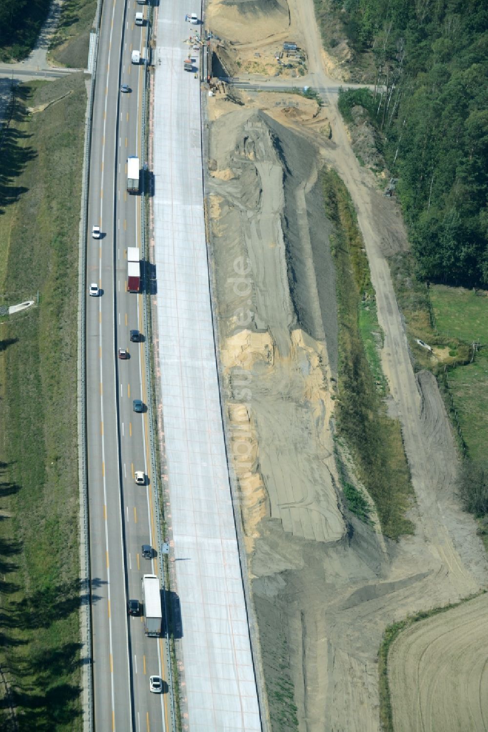 Spreenhagen von oben - Baustelle BAB A12 E30 in Spreenhagen im Bundesland Brandenburg