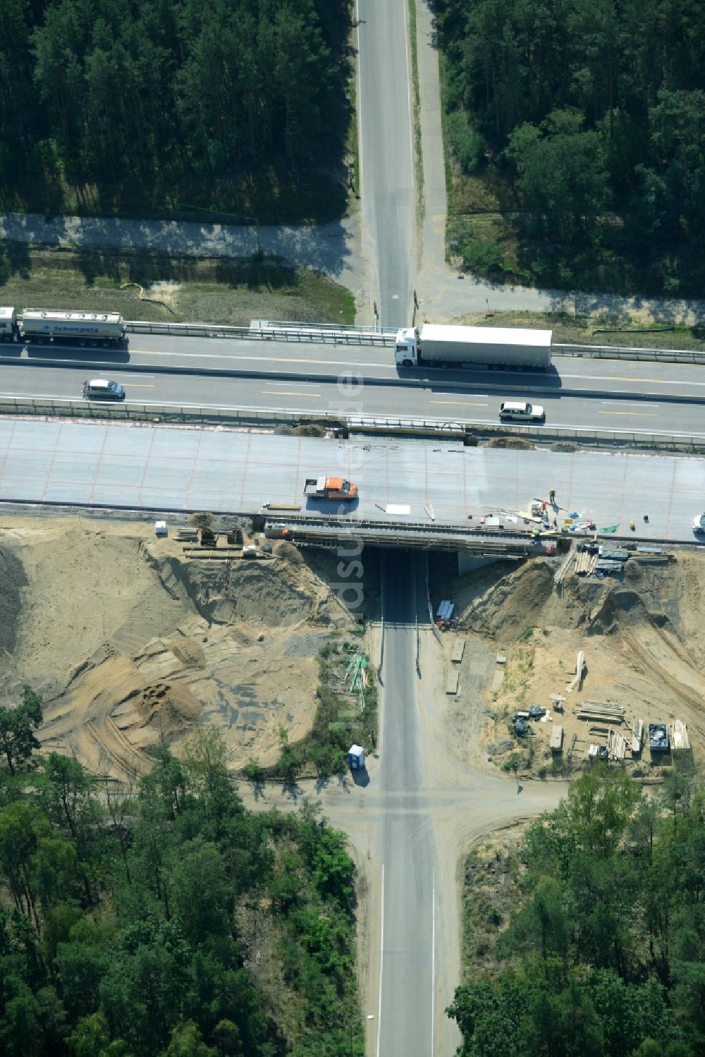 Spreenhagen von oben - Baustelle BAB A12 E30 in Spreenhagen im Bundesland Brandenburg