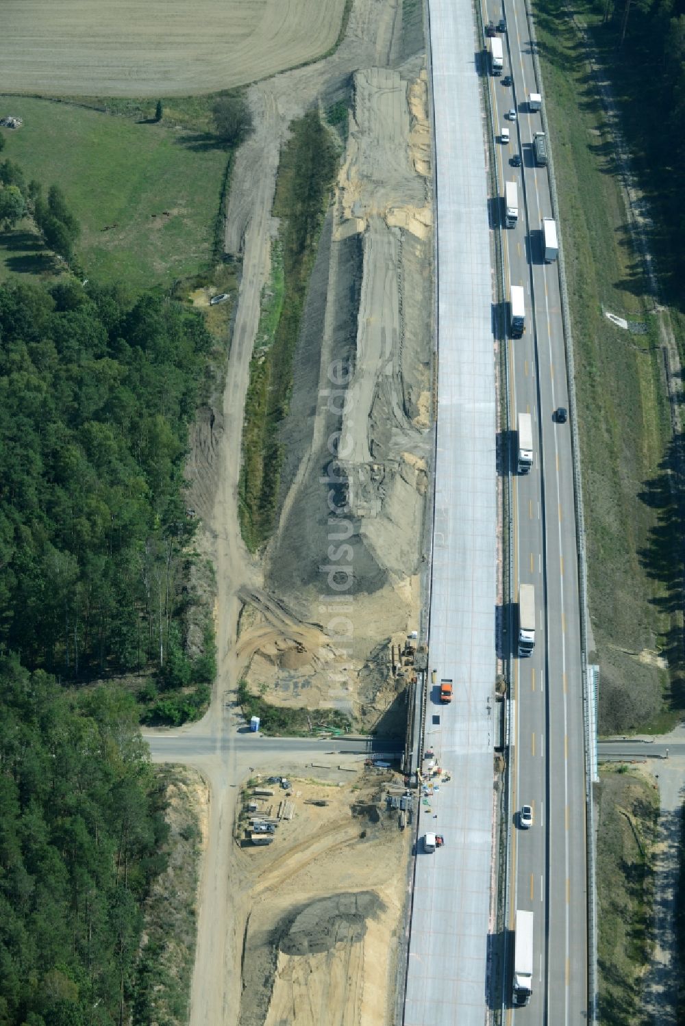 Spreenhagen von oben - Baustelle BAB A12 E30 in Spreenhagen im Bundesland Brandenburg