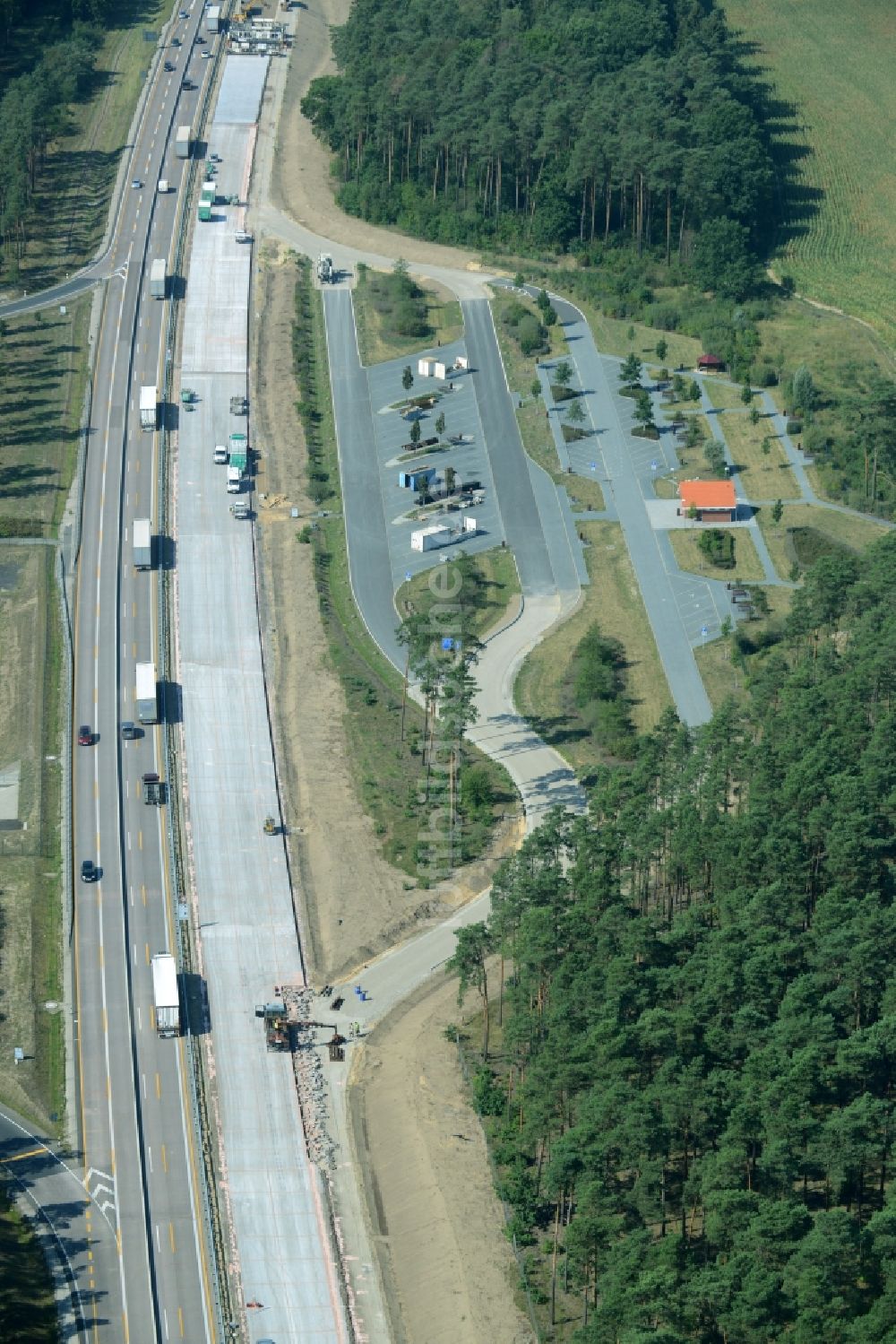 Spreenhagen von oben - Baustelle BAB A12 E30 in Spreenhagen im Bundesland Brandenburg