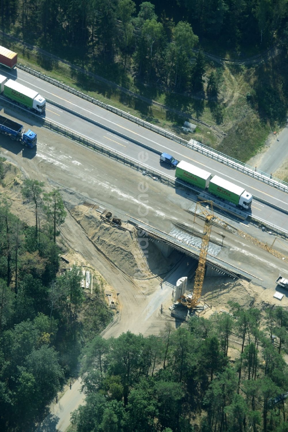 Spreenhagen von oben - Baustelle BAB A12 E30 in Spreenhagen im Bundesland Brandenburg