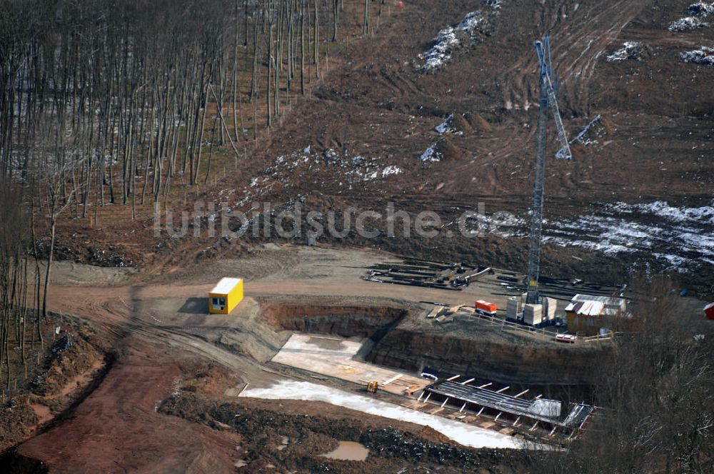 Eisenach von oben - Baustelle der BAB A 4 - Umfahrung Hörselberge in Thüringen bei Eisenach