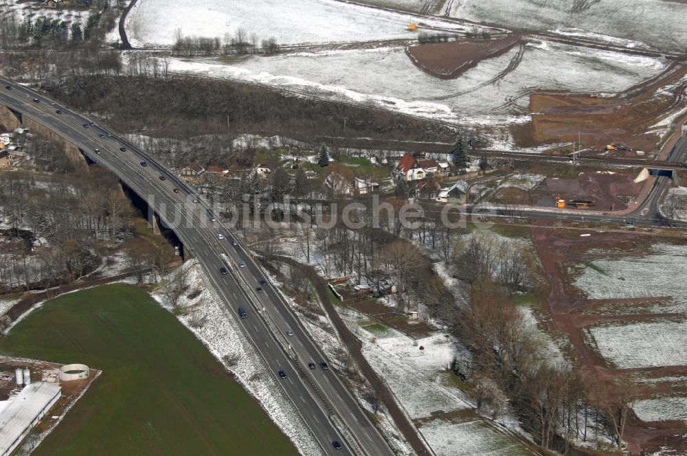 Luftaufnahme Eisenach - Baustelle der BAB A 4 - Umfahrung Hörselberge in Thüringen bei Eisenach