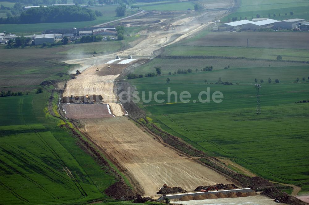 Luftbild Eisenach - Kindel - Baustelle der BAB A 4 - Umfahrung Hörselberge in Thüringen bei Eisenach