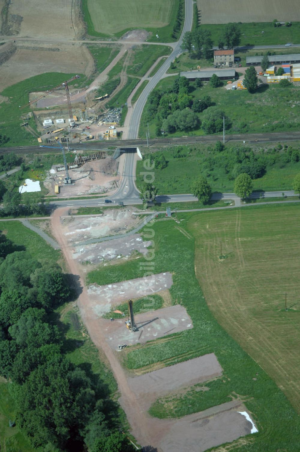 Luftbild Eisenach - Kindel - Baustelle der BAB A 4 - Umfahrung Hörselberge in Thüringen bei Eisenach