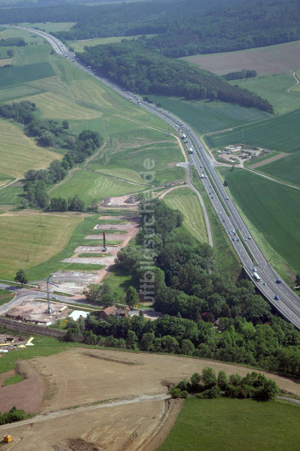 Eisenach - Kindel aus der Vogelperspektive: Baustelle der BAB A 4 - Umfahrung Hörselberge in Thüringen bei Eisenach