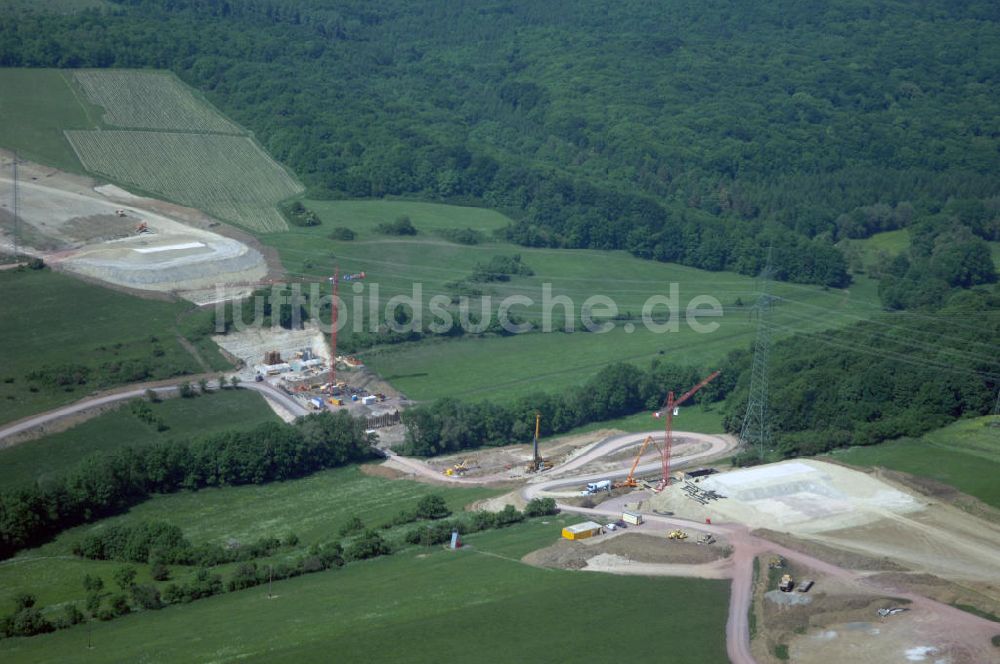 Luftbild Eisenach - Kindel - Baustelle der BAB A 4 - Umfahrung Hörselberge in Thüringen bei Eisenach