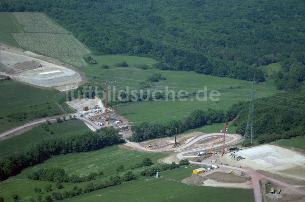 Luftaufnahme Eisenach - Kindel - Baustelle der BAB A 4 - Umfahrung Hörselberge in Thüringen bei Eisenach