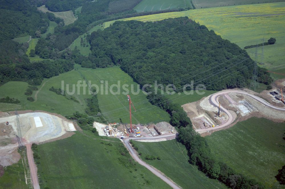 Eisenach - Kindel aus der Vogelperspektive: Baustelle der BAB A 4 - Umfahrung Hörselberge in Thüringen bei Eisenach