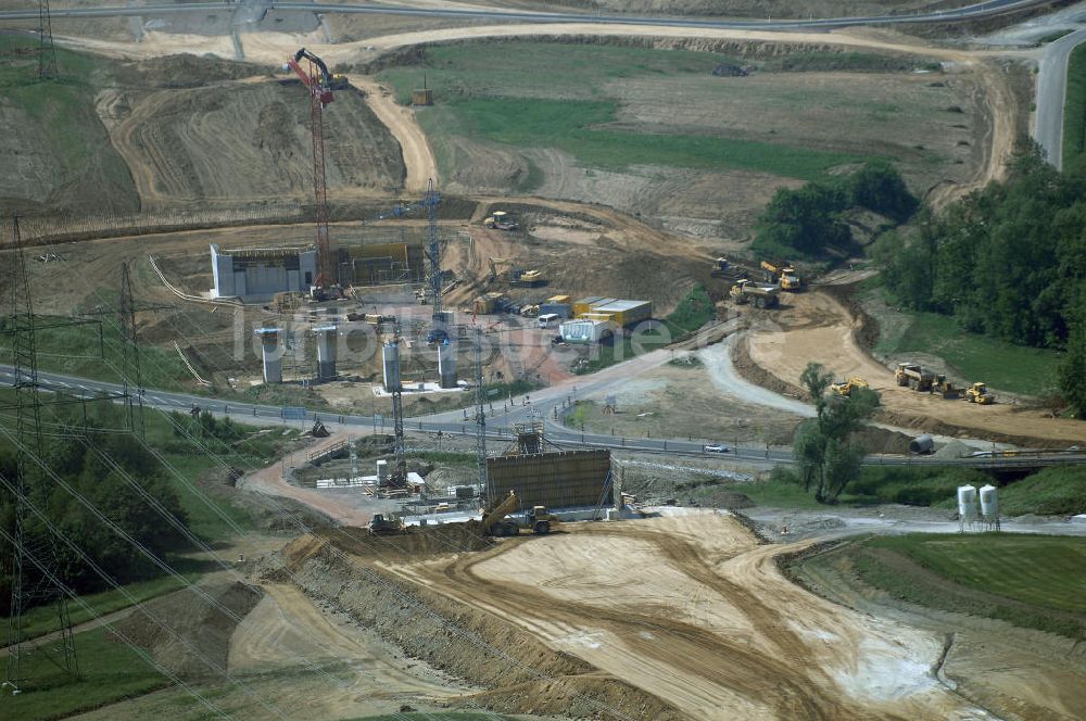 Luftbild Eisenach - Kindel - Baustelle der BAB A 4 - Umfahrung Hörselberge in Thüringen bei Eisenach