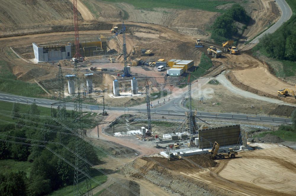 Luftaufnahme Eisenach - Kindel - Baustelle der BAB A 4 - Umfahrung Hörselberge in Thüringen bei Eisenach