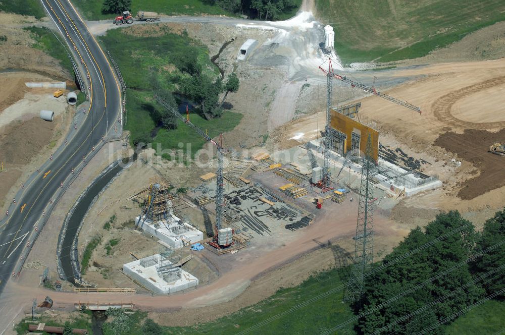 Luftaufnahme Eisenach - Kindel - Baustelle der BAB A 4 - Umfahrung Hörselberge in Thüringen bei Eisenach