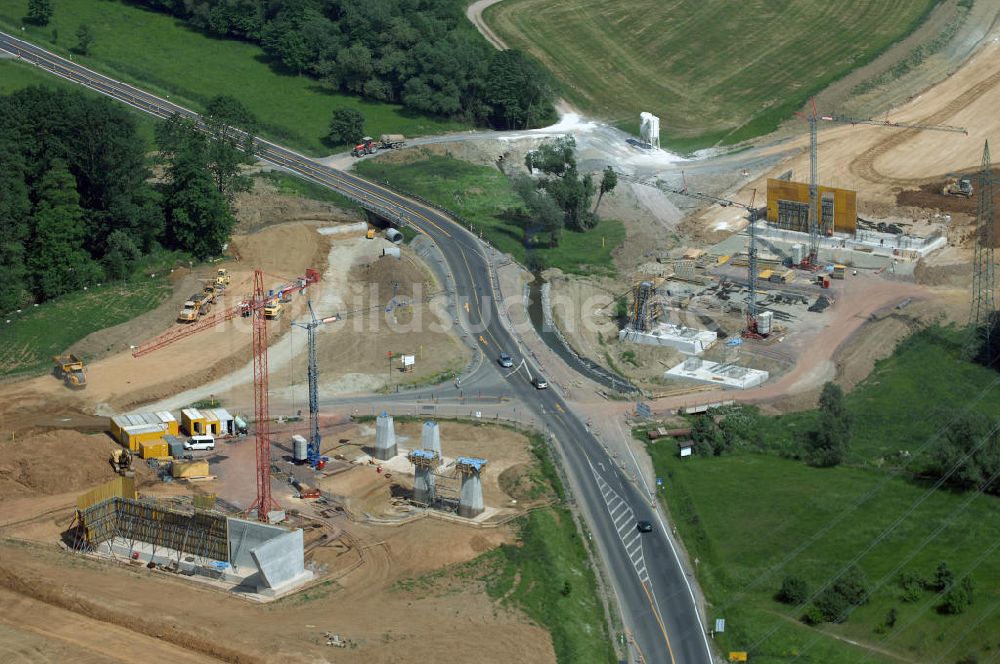 Eisenach - Kindel aus der Vogelperspektive: Baustelle der BAB A 4 - Umfahrung Hörselberge in Thüringen bei Eisenach