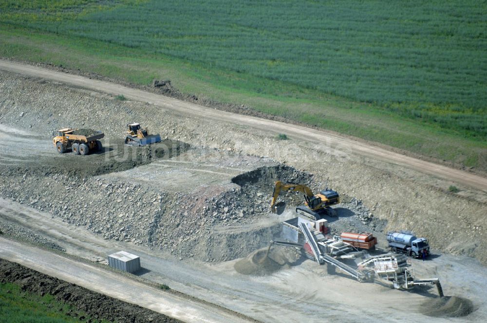 Eisenach - Kindel aus der Vogelperspektive: Baustelle der BAB A 4 - Umfahrung Hörselberge in Thüringen bei Eisenach