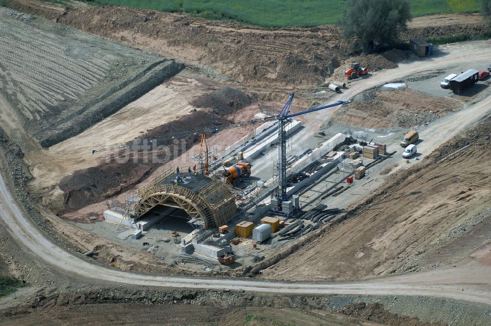 Eisenach - Kindel aus der Vogelperspektive: Baustelle der BAB A 4 - Umfahrung Hörselberge in Thüringen bei Eisenach