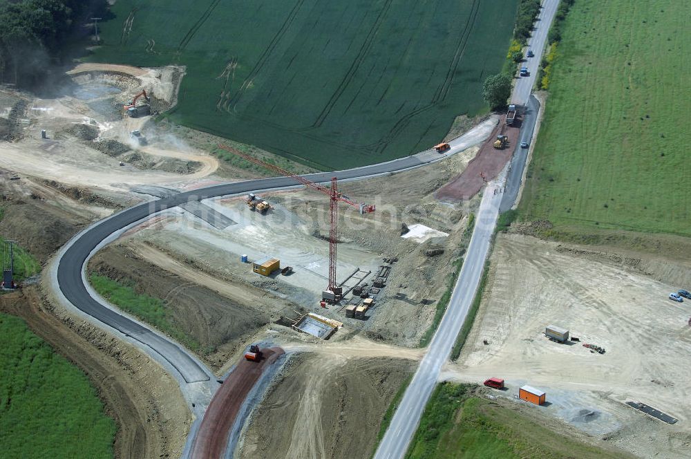 Luftbild Eisenach - Kindel - Baustelle der BAB A 4 - Umfahrung Hörselberge in Thüringen bei Eisenach